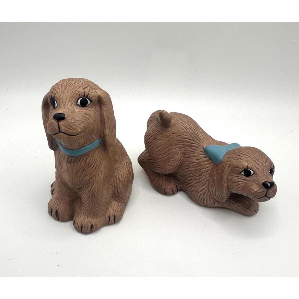 Vintage House of Lloyd Pair of Dogs Figurines, Brown w/ Blue Collars‎